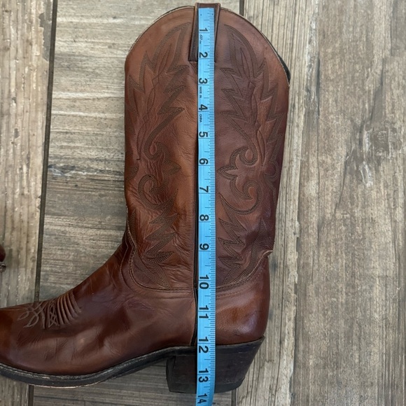 DAN POST COWBOY BOOTS WINGTIP BROWN STITCHED LEATHER, #16782 SIZE 9D, VINTAGE - Picture 9 of 12
